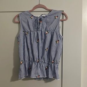 Blue and white striped floral top